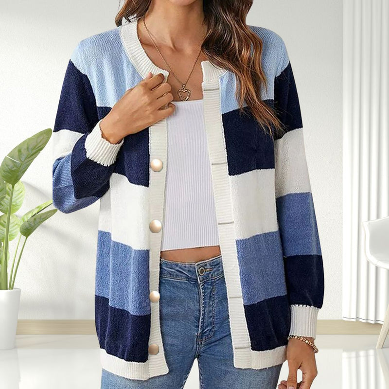Freya - Langärmelig Gestreifte Strickjacke Mit Schaltflächen