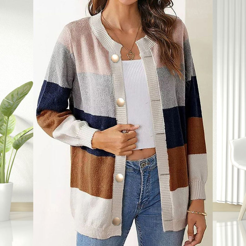 Freya - Langärmelig Gestreifte Strickjacke Mit Schaltflächen