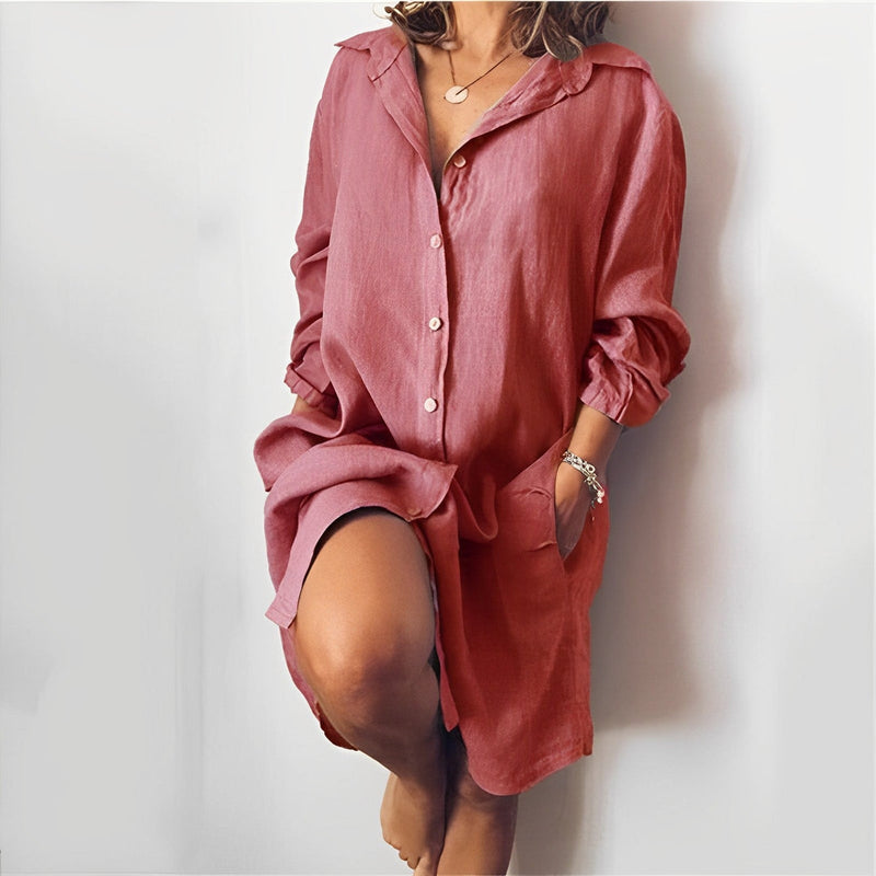Zoya – Langärmliges locker sitzendes Hemdblusenkleid mit Umlegekragen und Taschen
