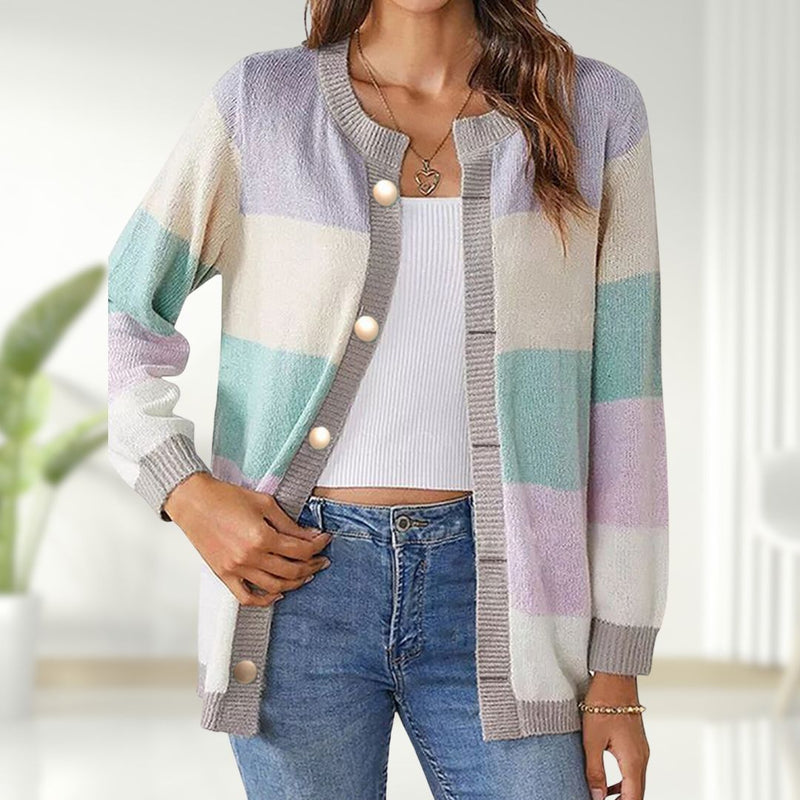 Freya - Langärmelig Gestreifte Strickjacke Mit Schaltflächen