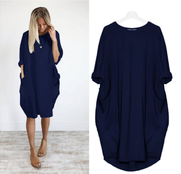 Fabienne – Locker sitzendes Midikleid mit Rundhalsausschnitt und langen Ärmeln