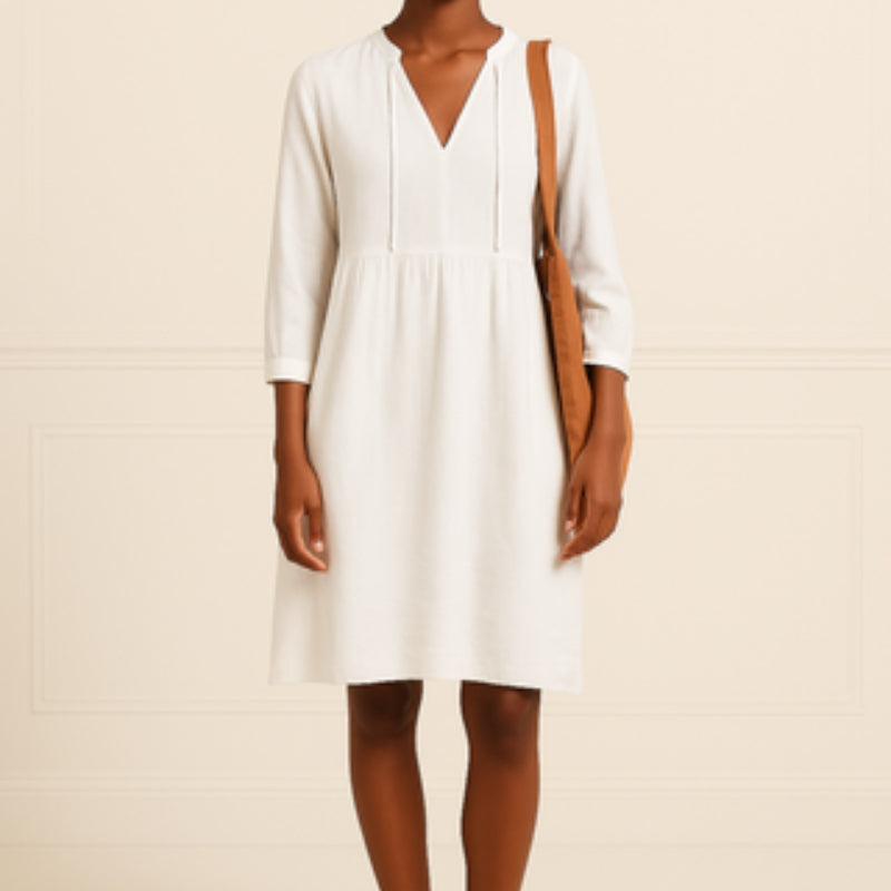 Sabine – Stilvolles lockeres kurzes Kleid mit V Ausschnitt und Taschen