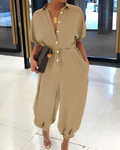 Nora – Bedruckter Jumpsuit mit Knopfleiste und kurzen Ärmeln