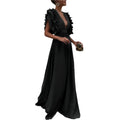 Millie - Elegantes Maxikleid mit tiefem V-Ausschnitt und gerüschter Schulterpartie