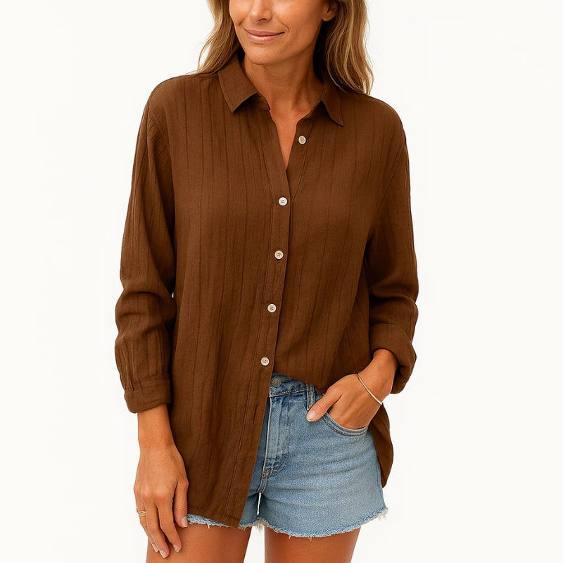 Sophia – Langarmshirt mit Umlegekragen und Knöpfen