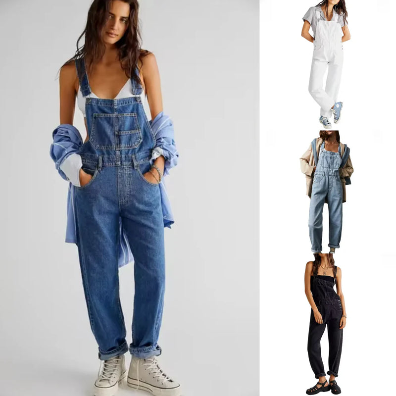 Mia – Eleganter Lockerer Denim Jumpsuit