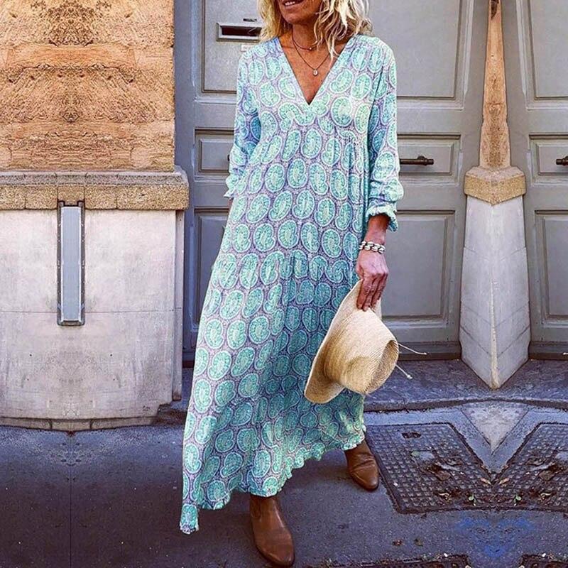 Sophie – Lässiges Langarmkleid mit V Ausschnitt und Blumendruck