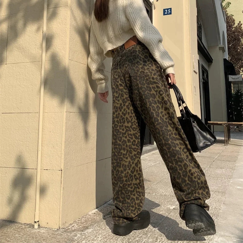 Elke – Modische Hose mit weitem Bein und Taschen Und Leopardenmuster