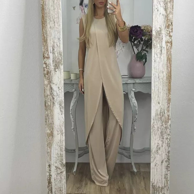 Amara – Vielseitiges Zweiteiler-Set mit ärmellosem RundhalsHemd und Hohe Taille-Hose