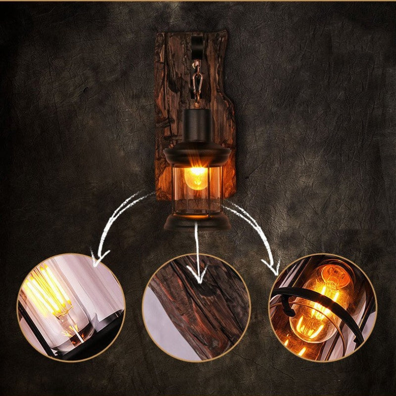 GlassGlow - Dekorative Wandleuchte mit Glaszylinder und Holzsockel für dauerhafte Beleuchtung