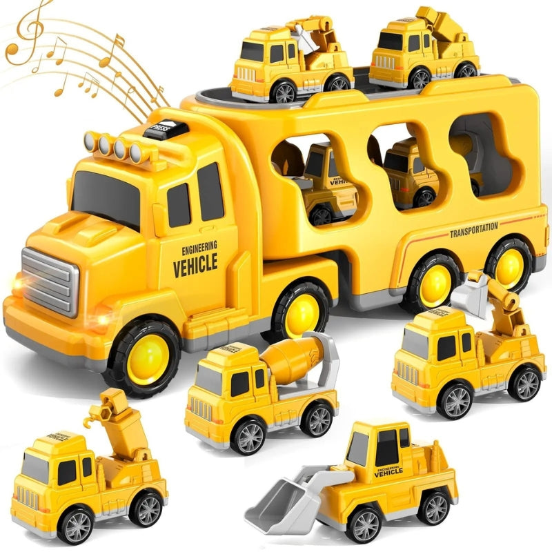 MotorPlay – Doppellagiges Feuerwehrauto Spielzeugset mit Lichtern Musik und Aufbewahrungsfunktion