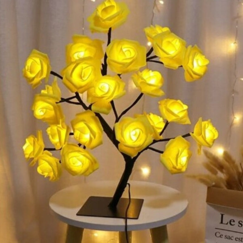 RoseAura – LED Rosenblütenbaumlampe mit flexiblen Zweigen und USB Stromversorgung