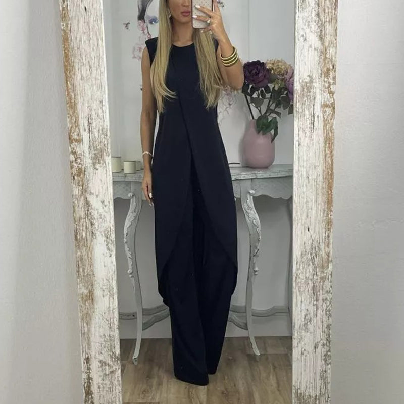 Amara – Vielseitiges Zweiteiler-Set mit ärmellosem RundhalsHemd und Hohe Taille-Hose