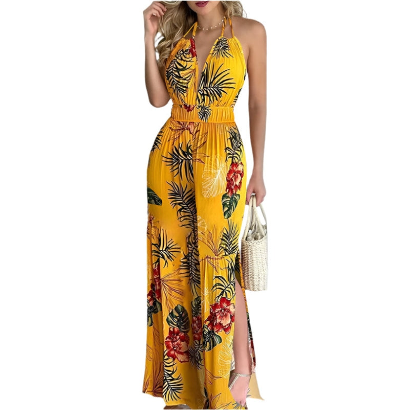 Chiara – Ärmelloser Jumpsuit mit Blumendruck und Seitenschlitz