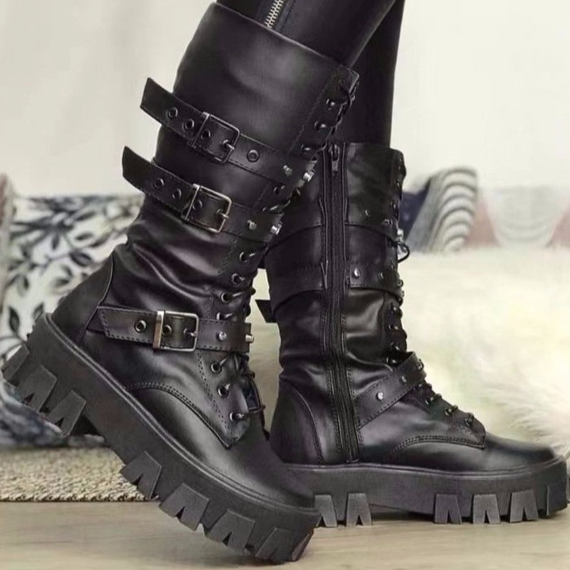 Emilia – Lässige rutschfester Sohle Stiefel mit Reißverschluss und Schnallen
