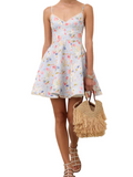 Hannah – Ärmelloser Blumendruck Minikleid mit Spaghettiträgern