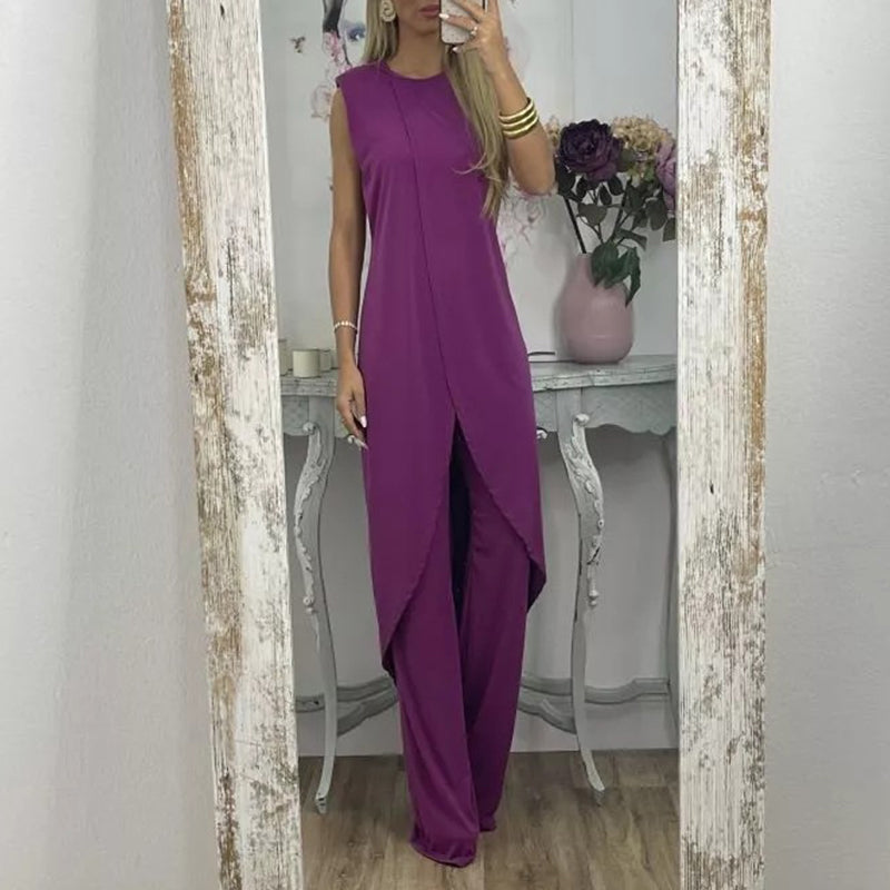 Amara – Vielseitiges Zweiteiler-Set mit ärmellosem RundhalsHemd und Hohe Taille-Hose