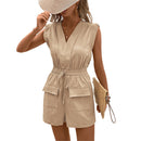 Angelika - Lässiger V Ausschnitt Jumpsuit mit elastischem Bund und Taschen