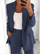 Alina – Elegantes Zweiteiler Satz mit Langarm Reverskragen Blazer und Hose mit weitem Bein