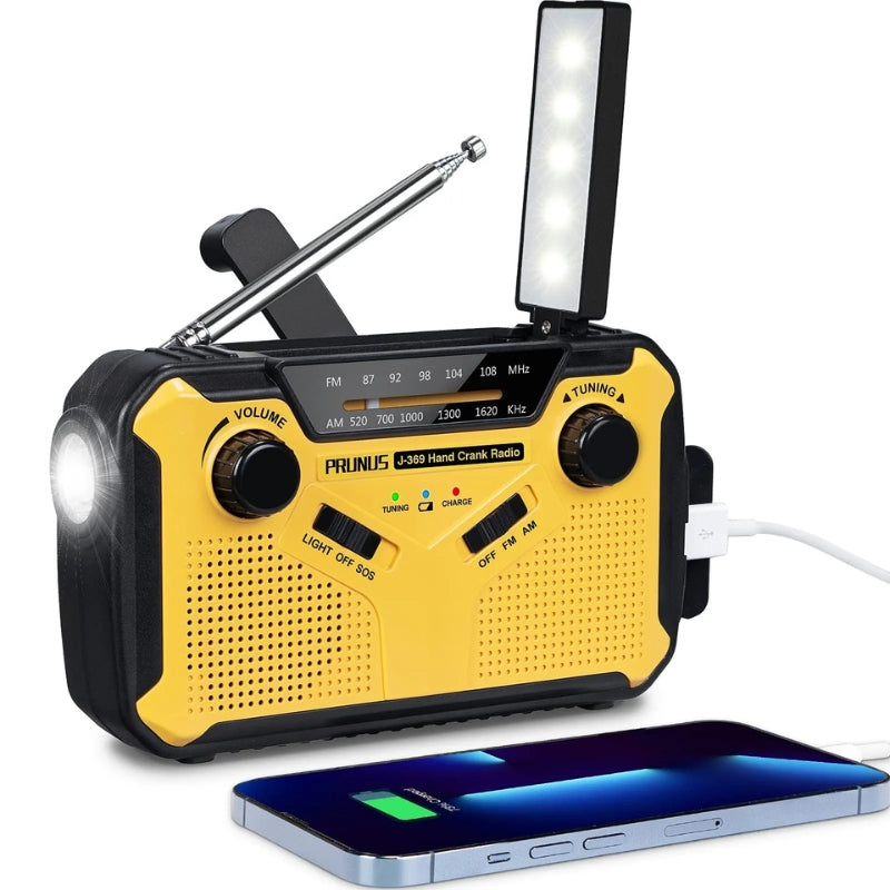 SafeSignal - Tragbares Notfallradio mit LED Taschenlampe Powerbank und Solaraufladung