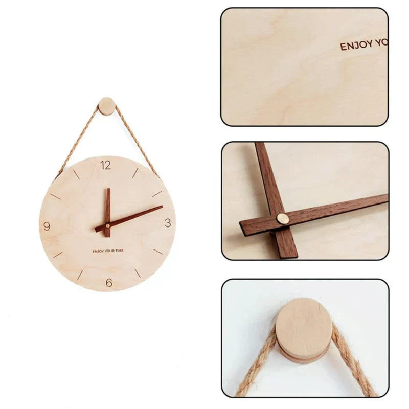 TimberTick – Hängende Seil Wanduhr mit geräuschlosem Uhrwerk und minimalistischem Entwerfen