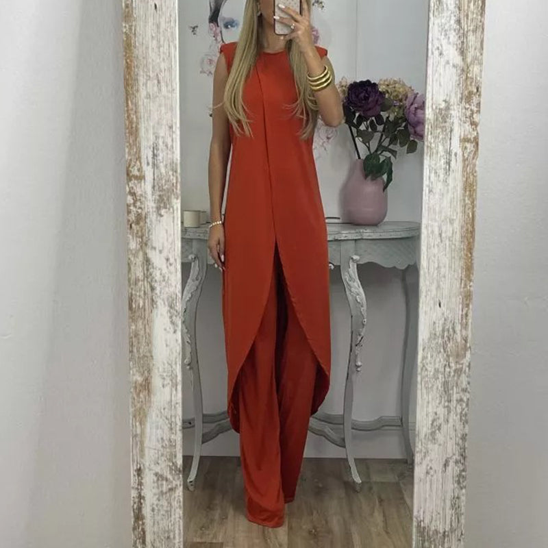 Amara – Vielseitiges Zweiteiler-Set mit ärmellosem RundhalsHemd und Hohe Taille-Hose