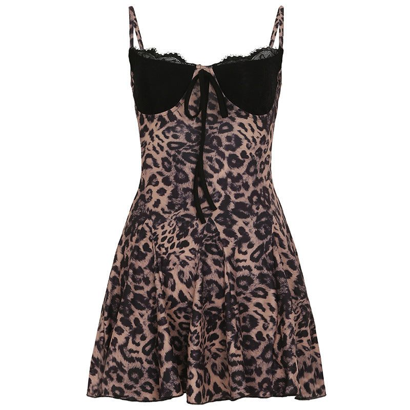 Elisa – Lässiges Leoparden Ausdrucken Minikleid mit Spaghettiträgern
