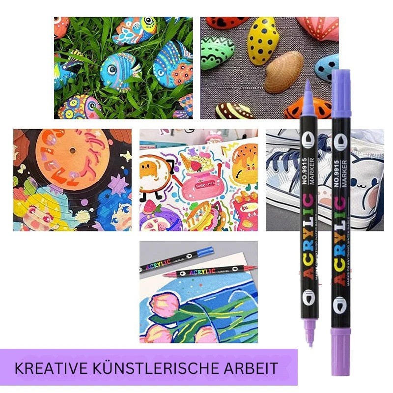 ColorFlow - Acrylic Farbmarkierungsset mit Doppelspitzen und Metallic Farben für kühne Kreationen