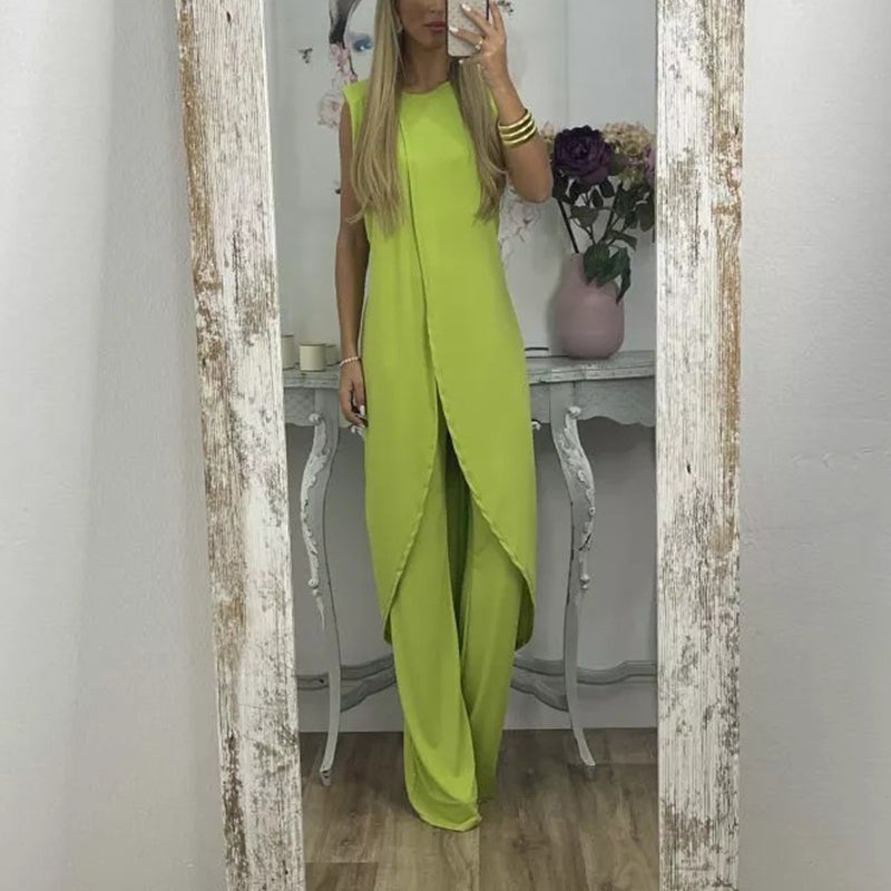 Amara – Vielseitiges Zweiteiler-Set mit ärmellosem RundhalsHemd und Hohe Taille-Hose