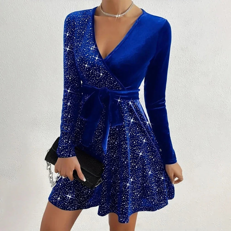 Leonie - Elegantes V Ausschnitt Minikleid mit langen Ärmeln