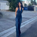Hedda - Lässiger Jumpsuit mit V Ausschnitt Reißverschluss und hoher Taille