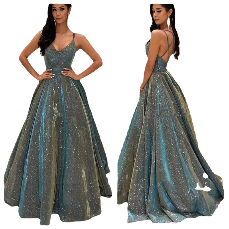 Emma - Modisches Kleid mit tiefem V Ausschnitt und Spaghettiträgern