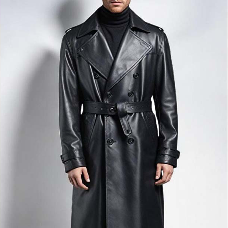 Felix - Lässiger knielanger doppelreihiger Trenchcoat mit langen Ärmeln und Taschen