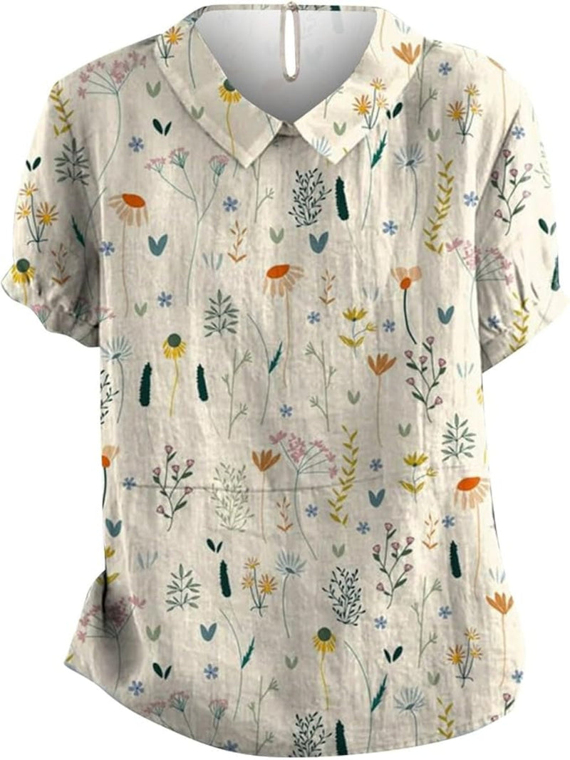 Antonia - Leichte kurzärmelige Bluse mit Blumendruck und lockerer Passform