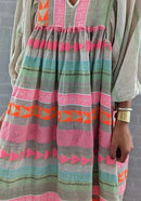 Wanda – Elegantes bedrucktes lockeres Kleid mit V-Ausschnitt und langen Ärmeln