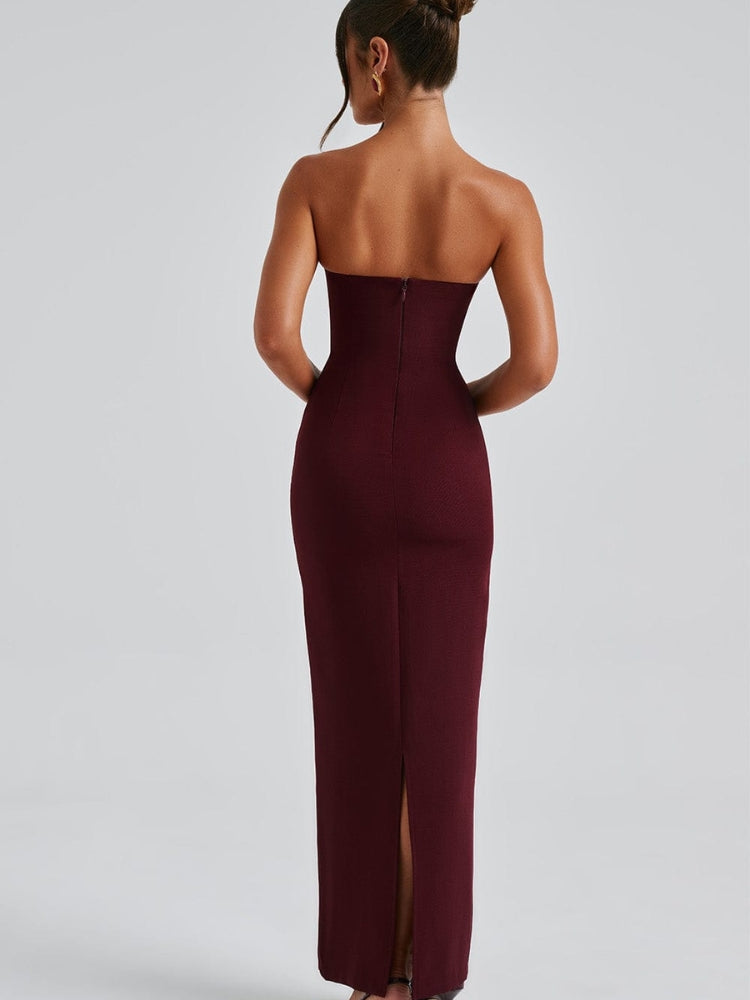 Selene - Trägerloses langes Kleid mit geraffter Taille und fließendem Rock