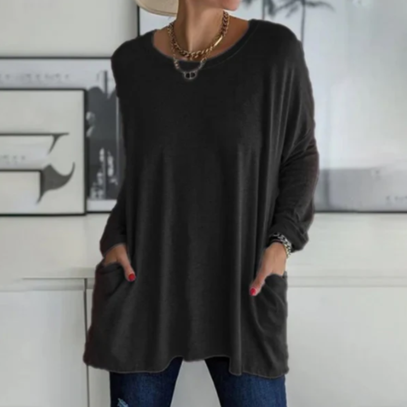 Melanie – Langarm Blusen mit lockerer Passform und Seitentaschen