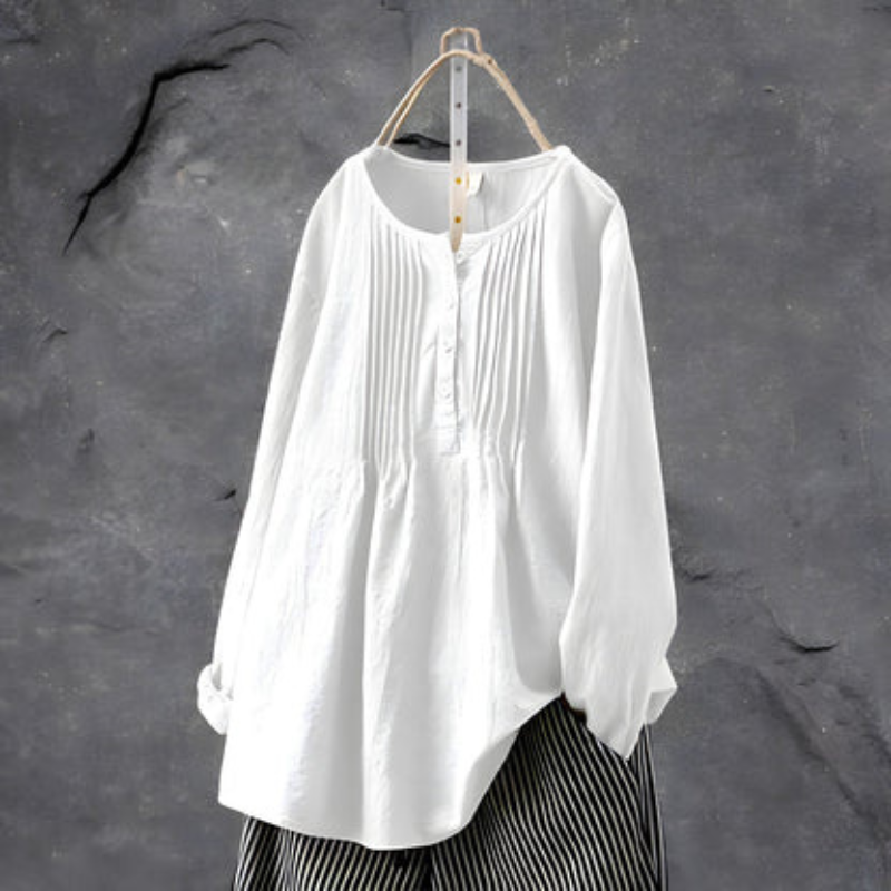Romy – Locker sitzende Bluse mit langen Ärmeln und Knopfleiste vorne