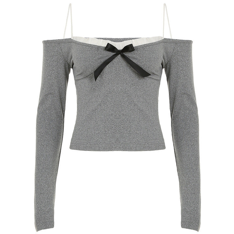 Emma – Stilvolles schulterfreies Langarmtop mit Schleifendesign