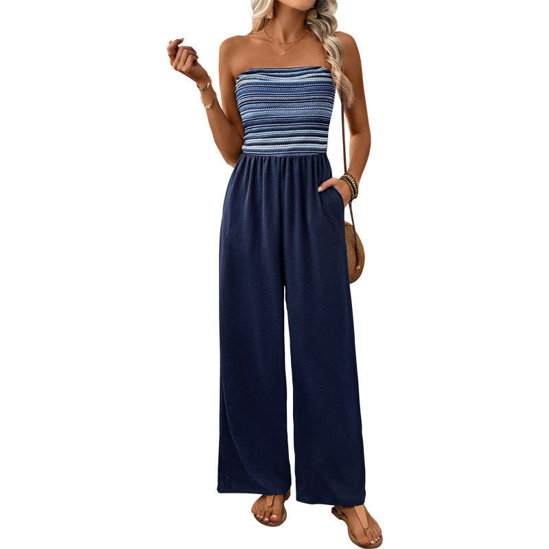 Monika - Stylischer gestreifter Jumpsuit mit hoher Taille und weitem Bein