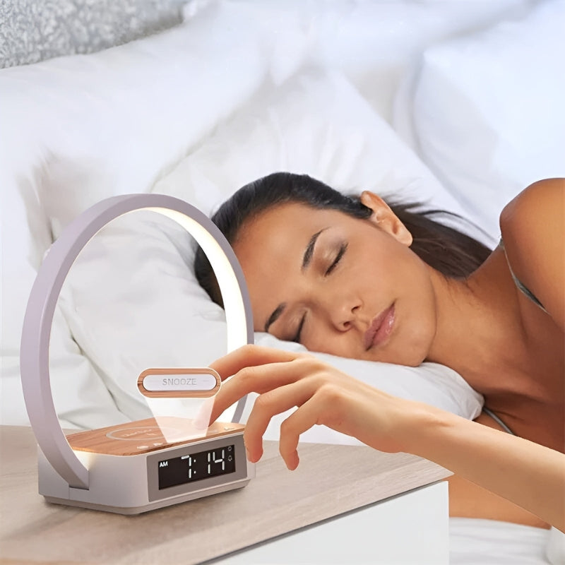 LumaDock - Smart Beleuchtung Tischlampe mit kabellosem Ladegerät und Alarmfunktion