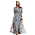 Mira – Maxikleid mit V Ausschnitt Blumenmuster und kurzen Ärmeln