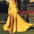 Aisling - Elegantes langes Kleid mit V-Ausschnitt und langen Ärmeln