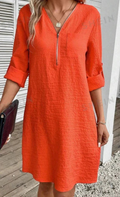 Saphia – Modisches Langarmkleid mit Reißverschluss V Ausschnitt und Fronttasche