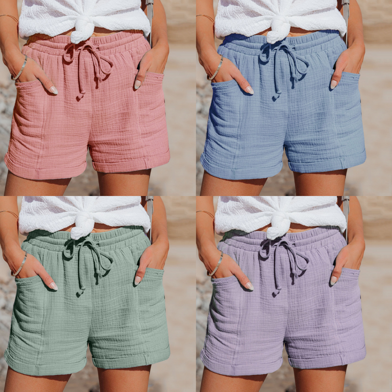 Emilia - Lässige Kurze Hosen mit hoher Taille und Kordelzug mit Taschen und lockerer Passform