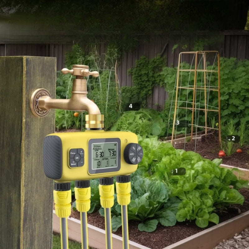 EcoHydra – Digitaler 4 Zonen-Bewässerungstimer mit LCD und intelligentem Ventilsystem
