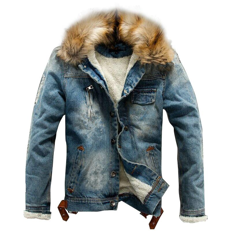 Adam - Langärmelig Vlies Gefüttert Pelz Kragen Denim Jacke