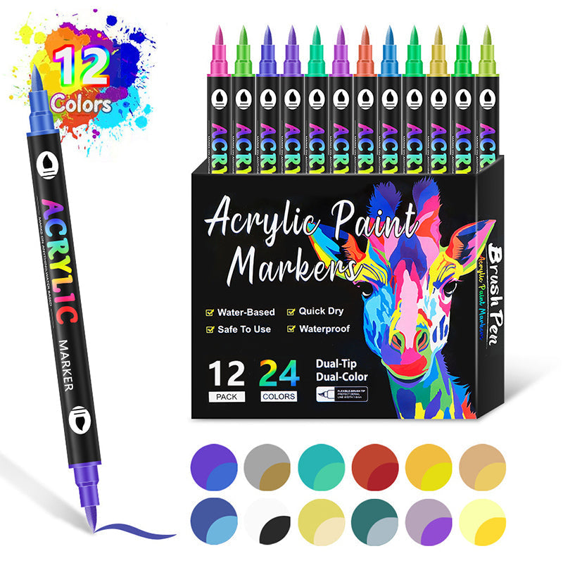ColorFlow - Acrylic Farbmarkierungsset mit Doppelspitzen und Metallic Farben für kühne Kreationen