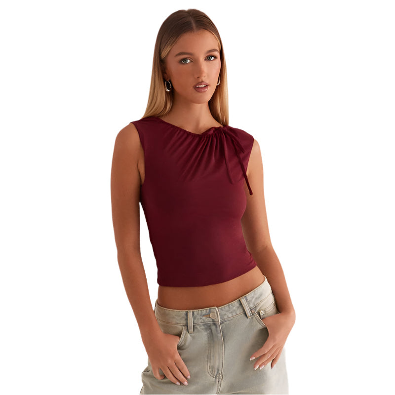 Nora – Lässige ärmellose Plissee Bluse mit Kordelzug