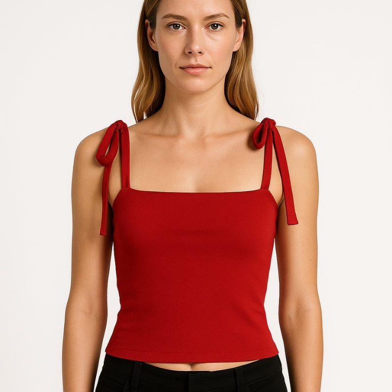 Elina – Schlanke Passform Crop Top mit verstellbaren Bindebändern und ärmellosem Entwerfen